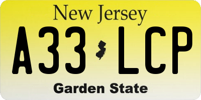 NJ license plate A33LCP