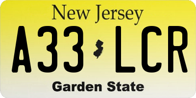 NJ license plate A33LCR