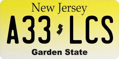 NJ license plate A33LCS