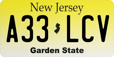 NJ license plate A33LCV