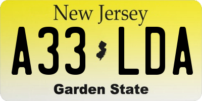 NJ license plate A33LDA