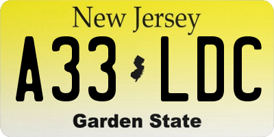NJ license plate A33LDC