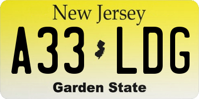 NJ license plate A33LDG