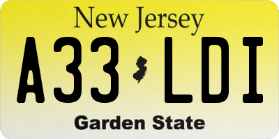 NJ license plate A33LDI