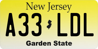 NJ license plate A33LDL