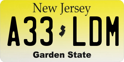 NJ license plate A33LDM