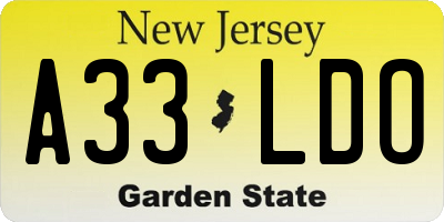 NJ license plate A33LDO