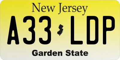 NJ license plate A33LDP