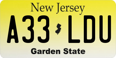 NJ license plate A33LDU