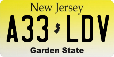 NJ license plate A33LDV