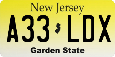 NJ license plate A33LDX