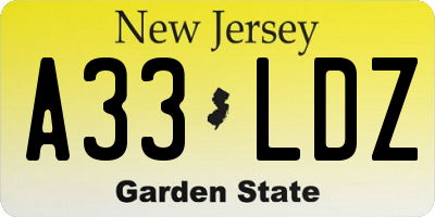 NJ license plate A33LDZ