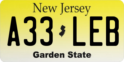 NJ license plate A33LEB