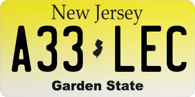 NJ license plate A33LEC