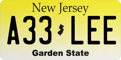 NJ license plate A33LEE