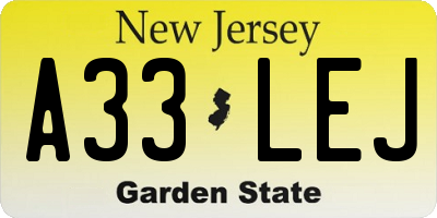 NJ license plate A33LEJ