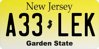 NJ license plate A33LEK