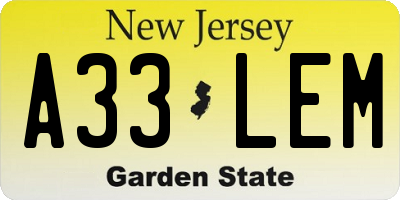 NJ license plate A33LEM
