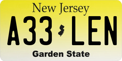NJ license plate A33LEN