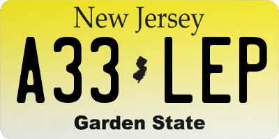 NJ license plate A33LEP