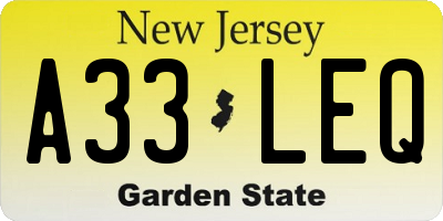 NJ license plate A33LEQ