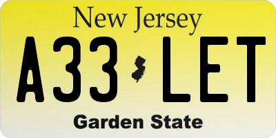 NJ license plate A33LET
