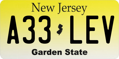 NJ license plate A33LEV