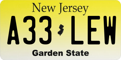 NJ license plate A33LEW