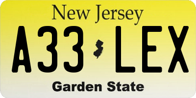 NJ license plate A33LEX
