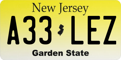 NJ license plate A33LEZ