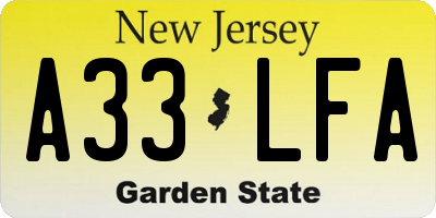 NJ license plate A33LFA