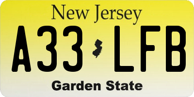 NJ license plate A33LFB