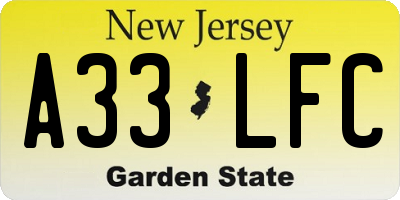 NJ license plate A33LFC