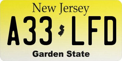 NJ license plate A33LFD