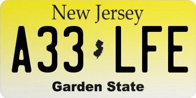 NJ license plate A33LFE