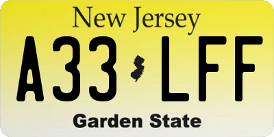NJ license plate A33LFF