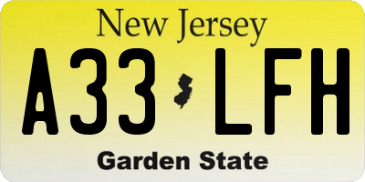 NJ license plate A33LFH