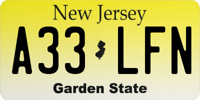 NJ license plate A33LFN