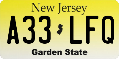 NJ license plate A33LFQ