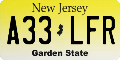 NJ license plate A33LFR