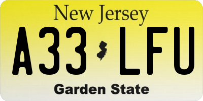 NJ license plate A33LFU