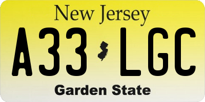 NJ license plate A33LGC