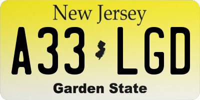 NJ license plate A33LGD