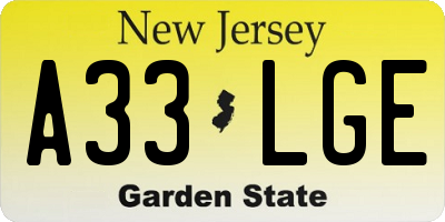 NJ license plate A33LGE