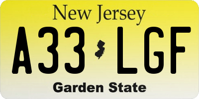 NJ license plate A33LGF