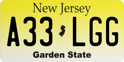 NJ license plate A33LGG
