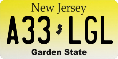 NJ license plate A33LGL