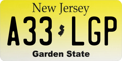 NJ license plate A33LGP