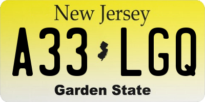 NJ license plate A33LGQ