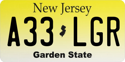 NJ license plate A33LGR